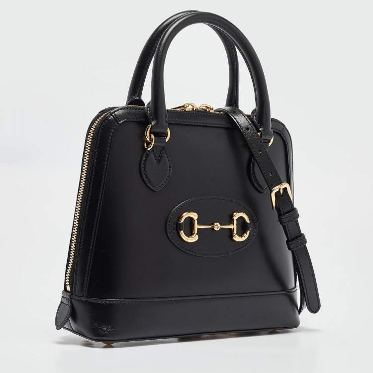 Pre Owned Gucci Black Leather Small Horsebit 1955 Top Handle Bag