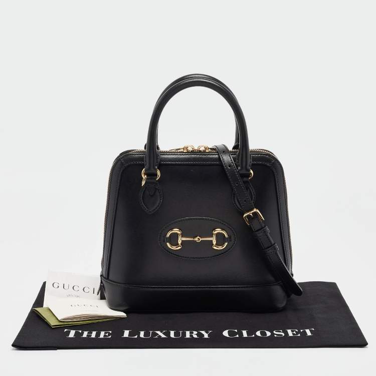 Pre Owned Gucci Black Leather Small Horsebit 1955 Top Handle Bag