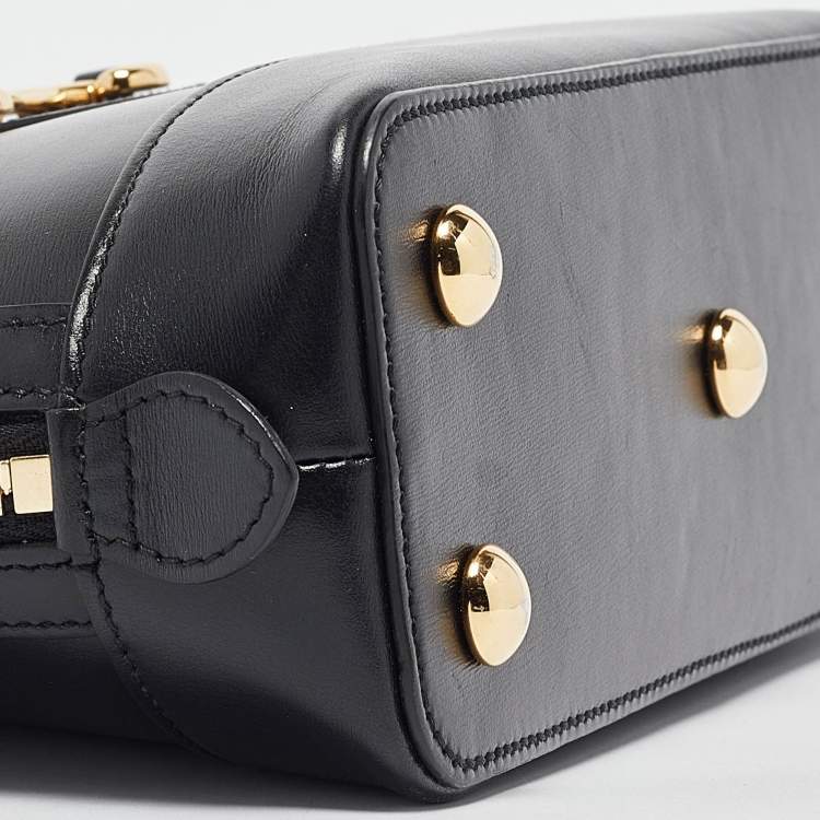 Pre Owned Gucci Black Leather Small Horsebit 1955 Top Handle Bag