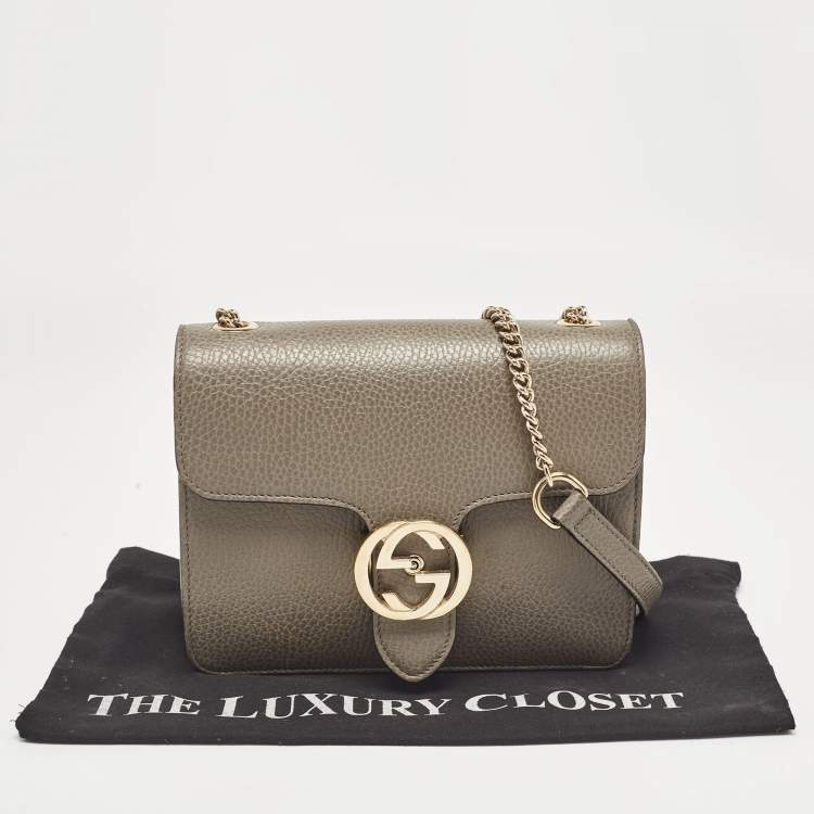 Pre Owned Gucci Grey Leather Small Dollar Interlocking G Crossbody Bag