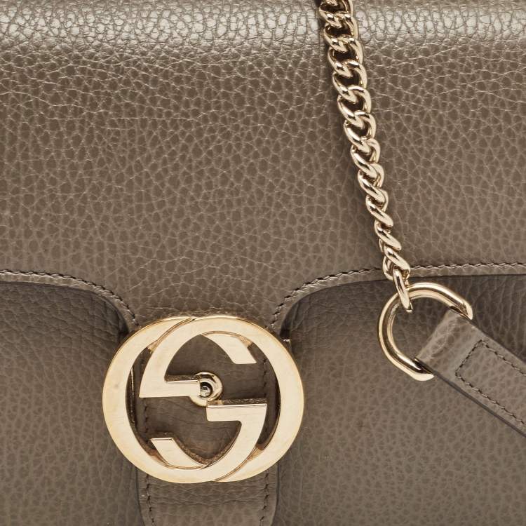 Pre Owned Gucci Grey Leather Small Dollar Interlocking G Crossbody Bag