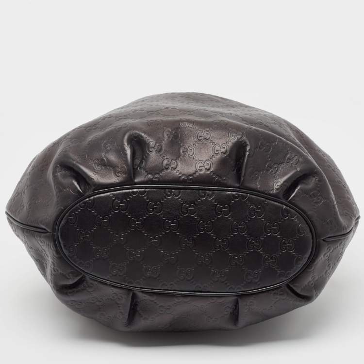 Pre Owned Gucci Black Guccissima Leather Medium Pelham Hobo