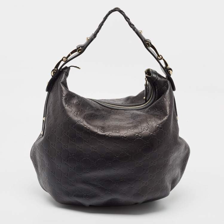 Pre Owned Gucci Black Guccissima Leather Medium Pelham Hobo