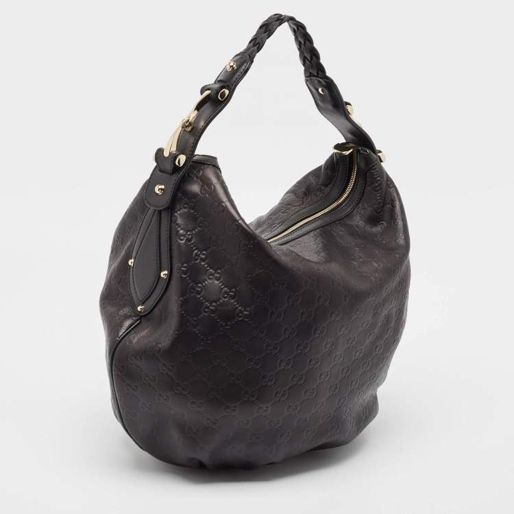 Pre Owned Gucci Black Guccissima Leather Medium Pelham Hobo