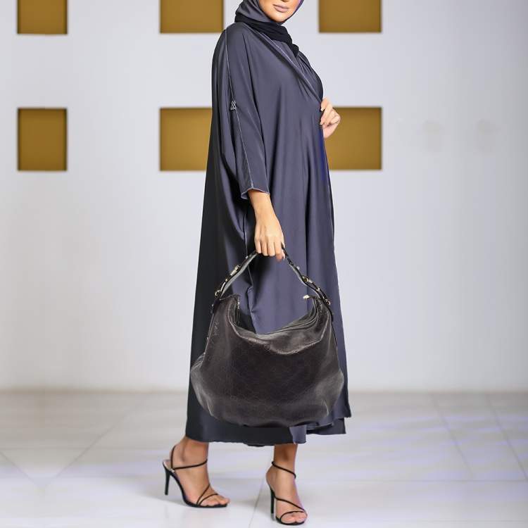 Pre Owned Gucci Black Guccissima Leather Medium Pelham Hobo