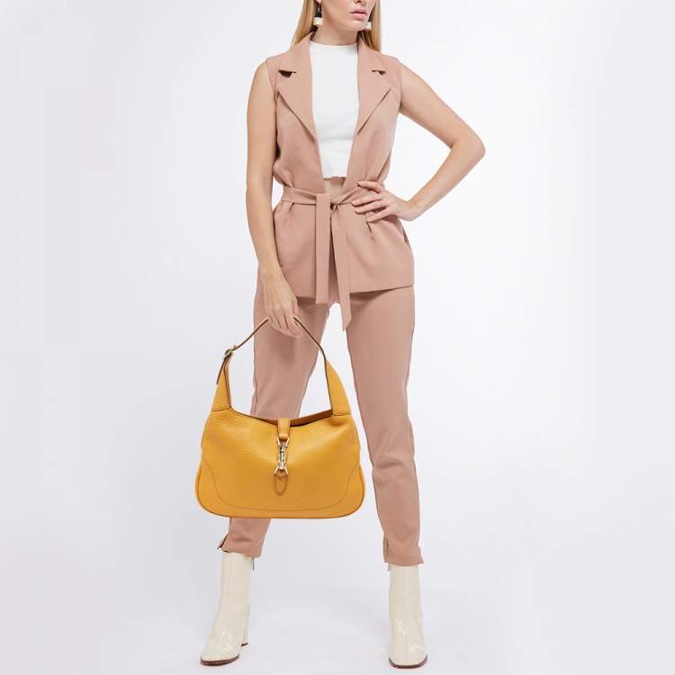 Pre Owned Gucci Yellow Leather Jackie Hobo