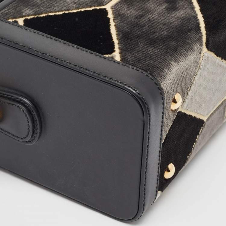 Pre Owned Gucci Black/Grey Printed Velvet and Leather Savoy Beauty Case Bag