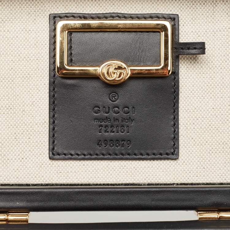 Pre Owned Gucci Black/Grey Printed Velvet and Leather Savoy Beauty Case Bag