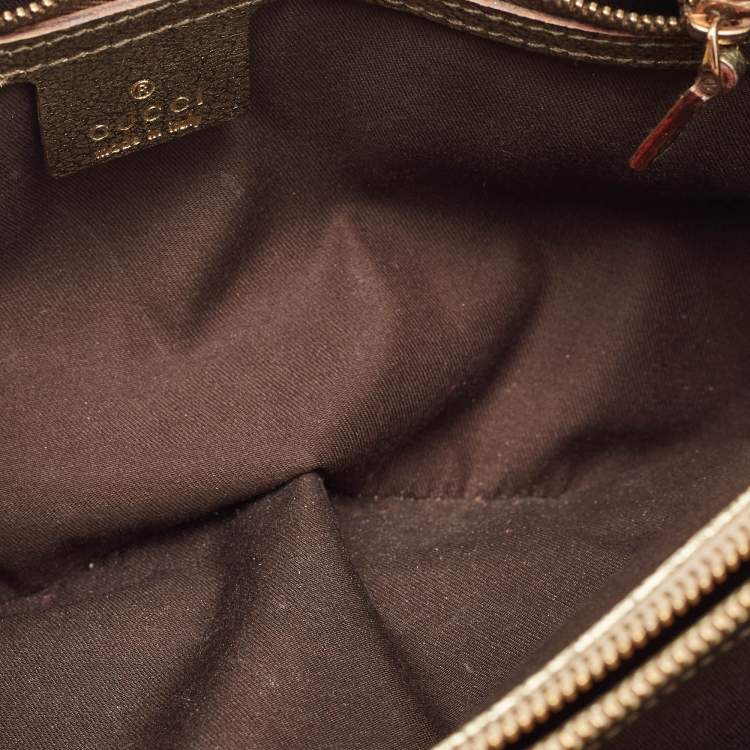 Pre Owned Gucci Metallic/Beige GG Canvas and Leather Bamboo Ring Satchel