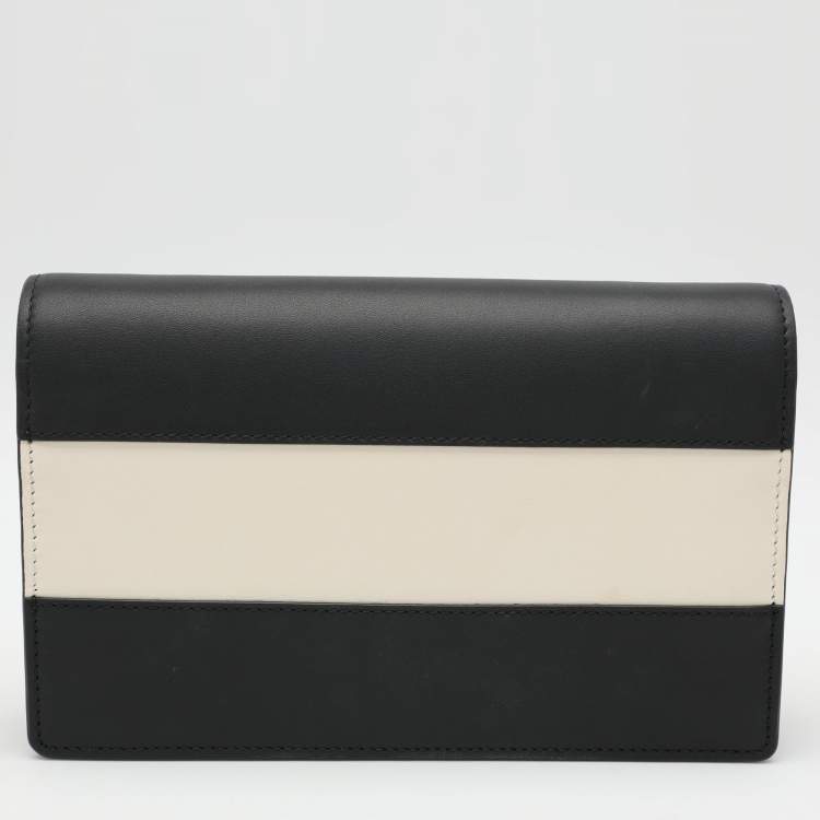 Pre Owned Gucci Black/White Leather Queen Margaret Wallet On Chain