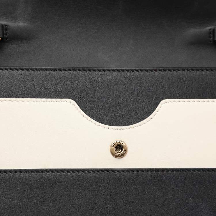 Pre Owned Gucci Black/White Leather Queen Margaret Wallet On Chain