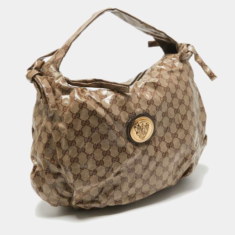 Pre Owned Gucci Beige GG Crystal Canvas Hysteria Hobo