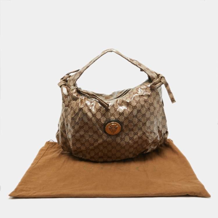 Pre Owned Gucci Beige GG Crystal Canvas Hysteria Hobo