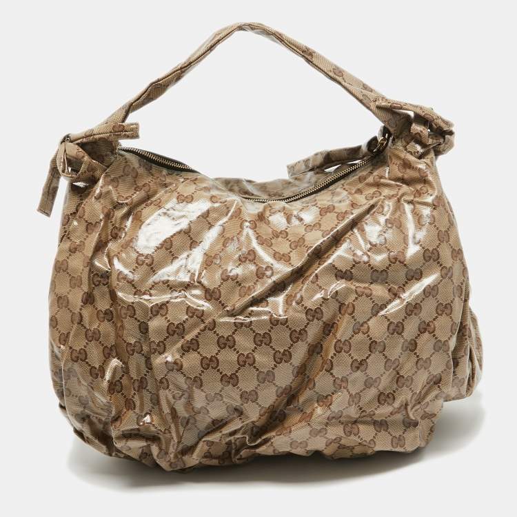 Pre Owned Gucci Beige GG Crystal Canvas Hysteria Hobo