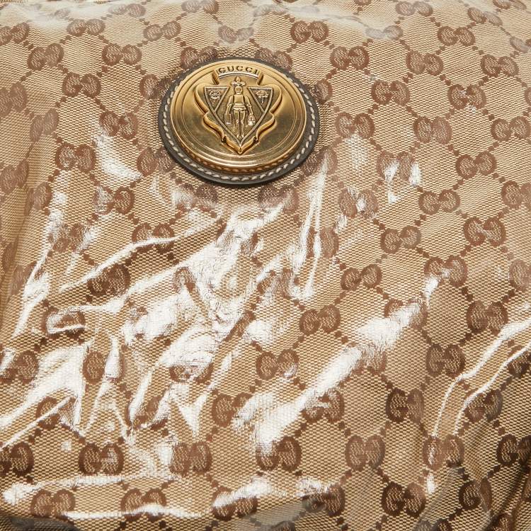 Pre Owned Gucci Beige GG Crystal Canvas Hysteria Hobo
