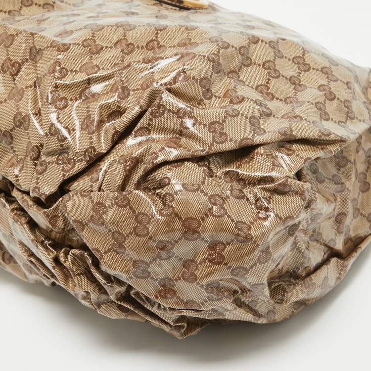 Pre Owned Gucci Beige GG Crystal Canvas Hysteria Hobo