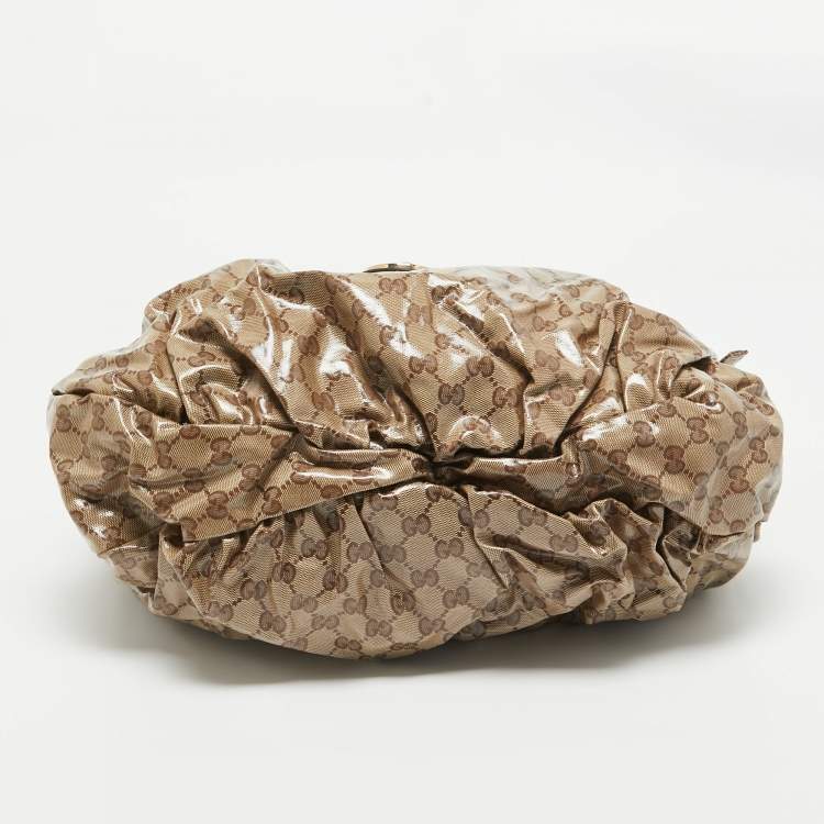 Pre Owned Gucci Beige GG Crystal Canvas Hysteria Hobo
