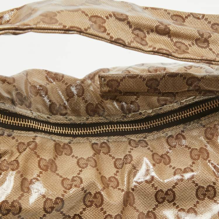 Pre Owned Gucci Beige GG Crystal Canvas Hysteria Hobo