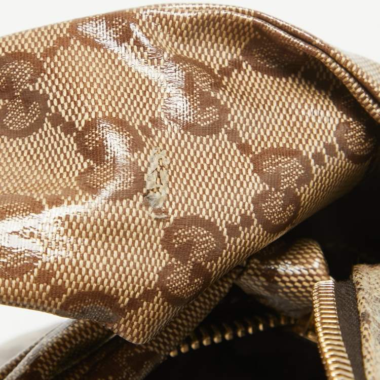 Pre Owned Gucci Beige GG Crystal Canvas Hysteria Hobo