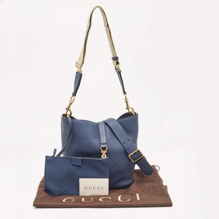 Pre Owned Gucci Navy Blue Leather Small Jackie Bucket Bag