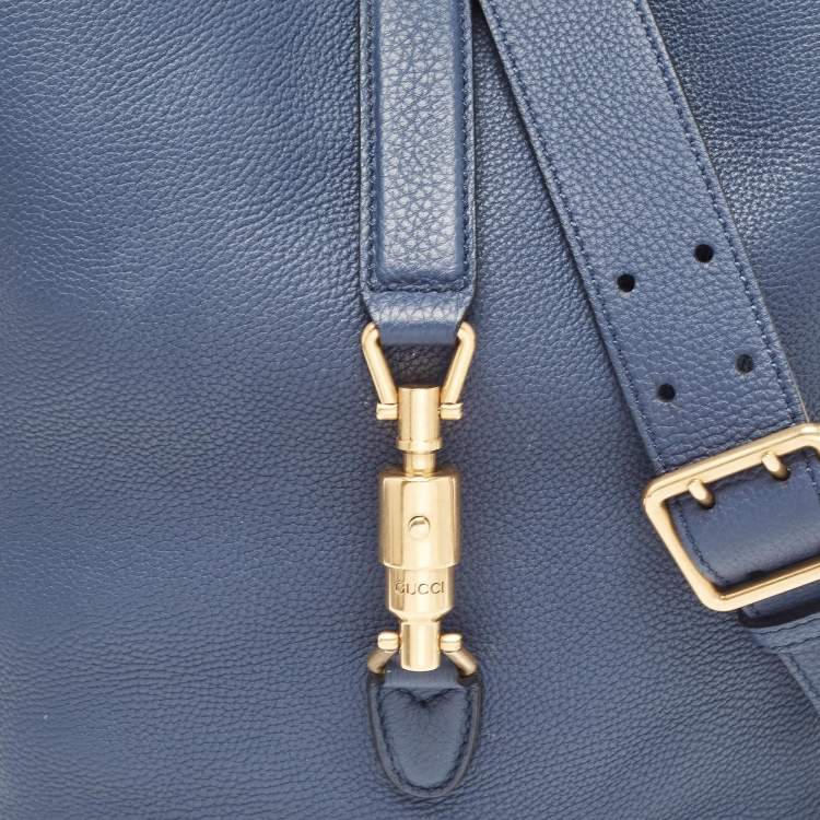 Pre Owned Gucci Navy Blue Leather Small Jackie Bucket Bag