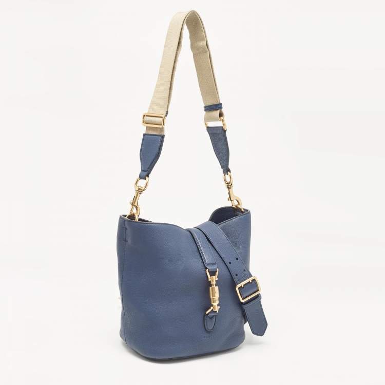 Pre Owned Gucci Navy Blue Leather Small Jackie Bucket Bag