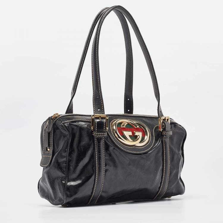 Pre Owned Gucci Black Coated Fabric Britt Boston Bag