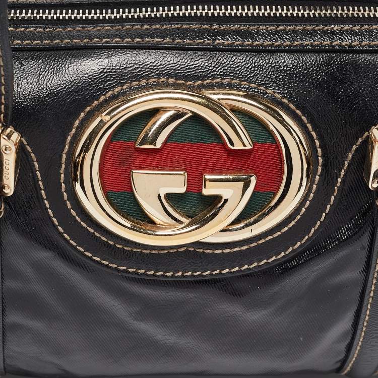 Pre Owned Gucci Black Coated Fabric Britt Boston Bag