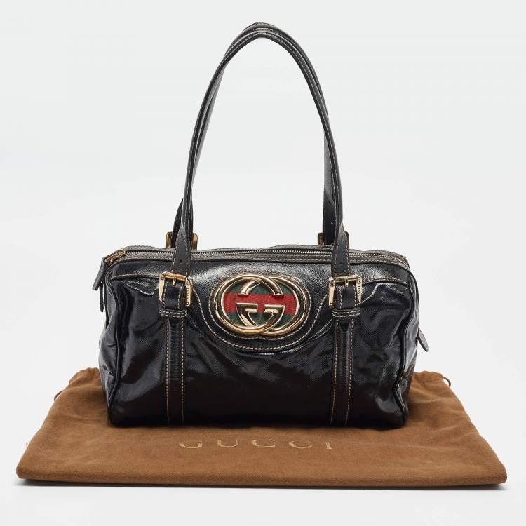 Pre Owned Gucci Black Coated Fabric Britt Boston Bag