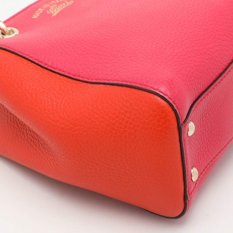 Pre Owned Gucci Pink/Orange Leather Mini Bamboo Tote