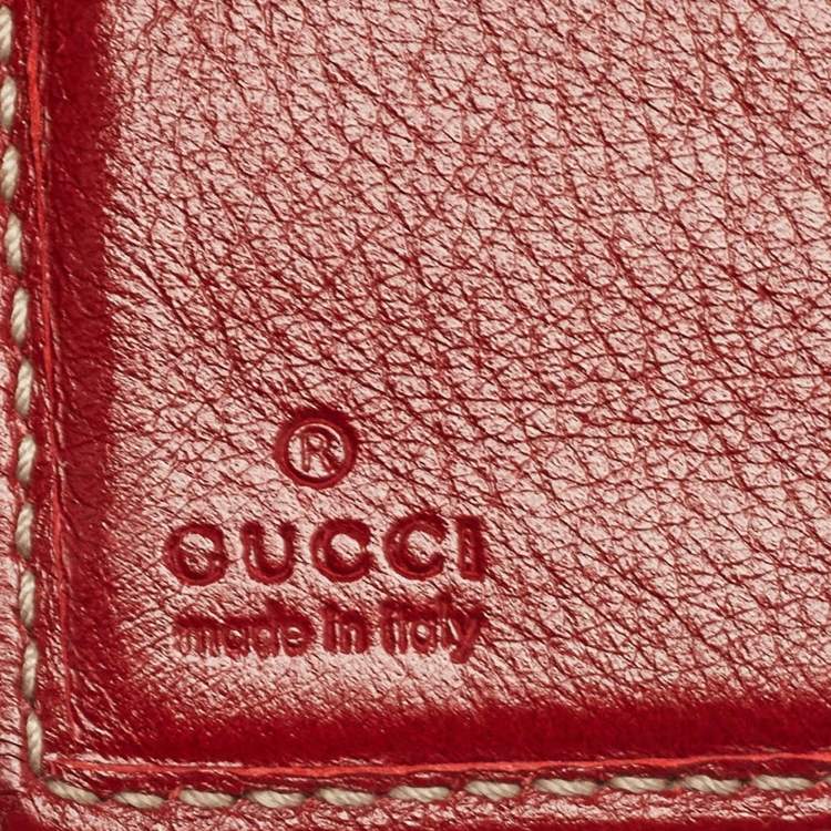 Pre Owned Gucci Red/Blue GG Supreme Crystals Canvas and Leather Logo Flap Compact Wallet