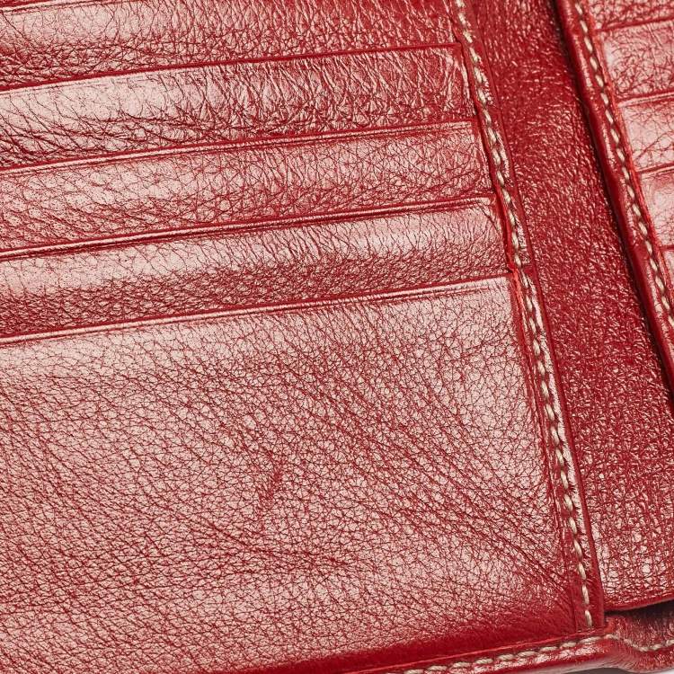 Pre Owned Gucci Red/Blue GG Supreme Crystals Canvas and Leather Logo Flap Compact Wallet