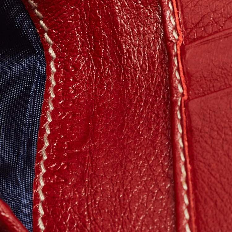 Pre Owned Gucci Red/Blue GG Supreme Crystals Canvas and Leather Logo Flap Compact Wallet
