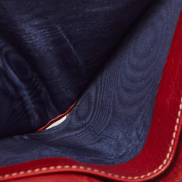 Pre Owned Gucci Red/Blue GG Supreme Crystals Canvas and Leather Logo Flap Compact Wallet