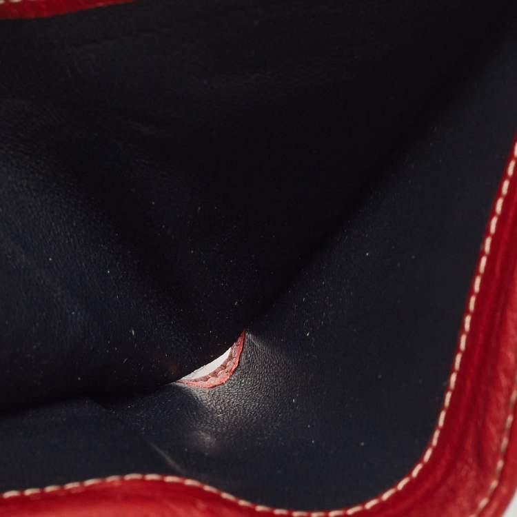 Pre Owned Gucci Red/Blue GG Supreme Crystals Canvas and Leather Logo Flap Compact Wallet
