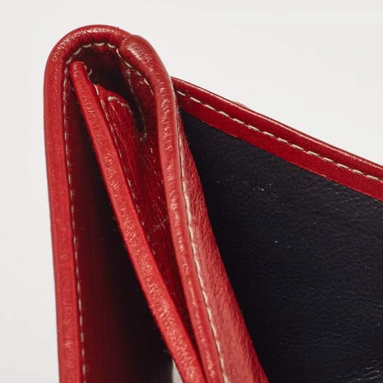 Pre Owned Gucci Red/Blue GG Supreme Crystals Canvas and Leather Logo Flap Compact Wallet