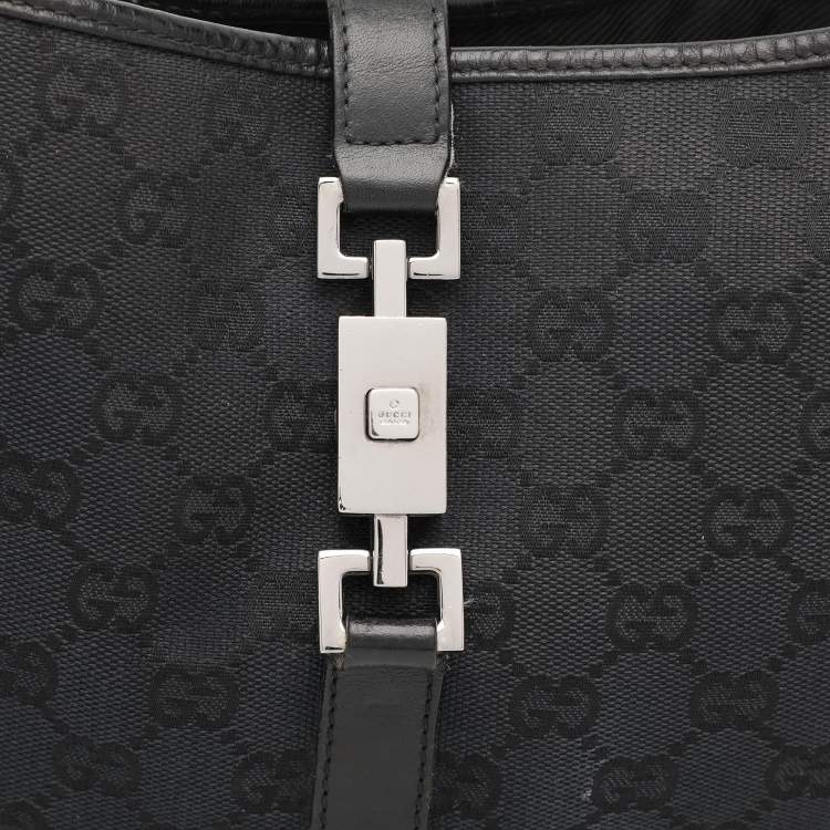 Pre Owned Gucci Black GG Canvas and Leather Jackie Hobo