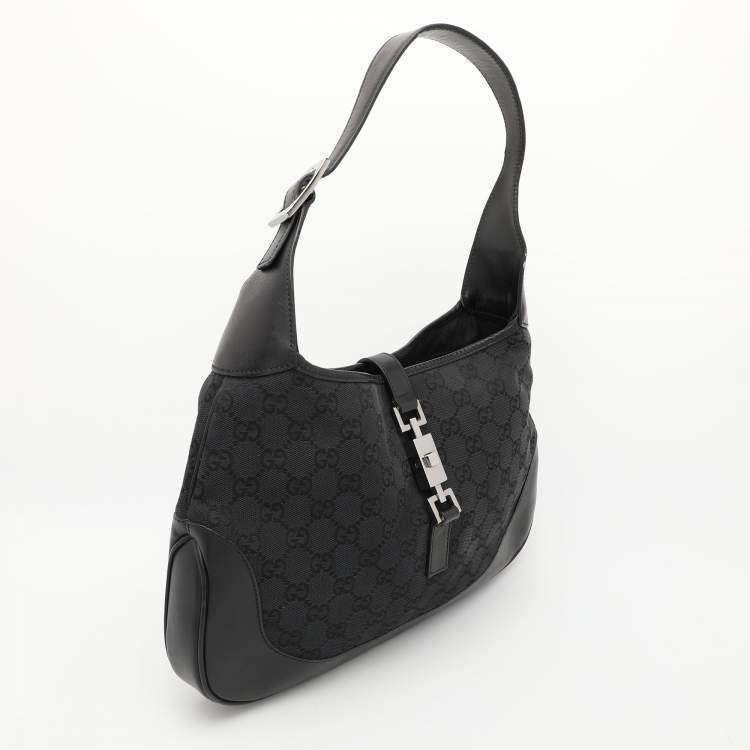 Pre Owned Gucci Black GG Canvas and Leather Jackie Hobo