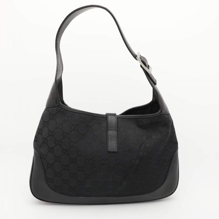 Pre Owned Gucci Black GG Canvas and Leather Jackie Hobo