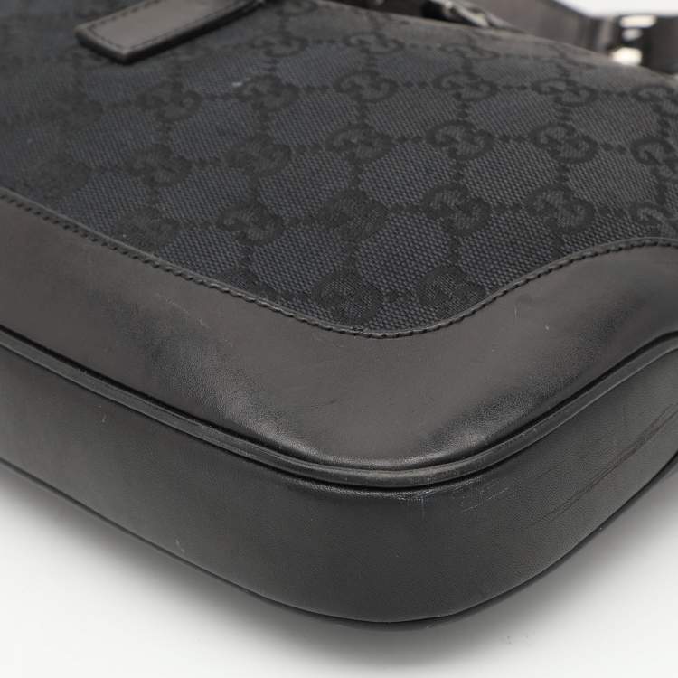 Pre Owned Gucci Black GG Canvas and Leather Jackie Hobo
