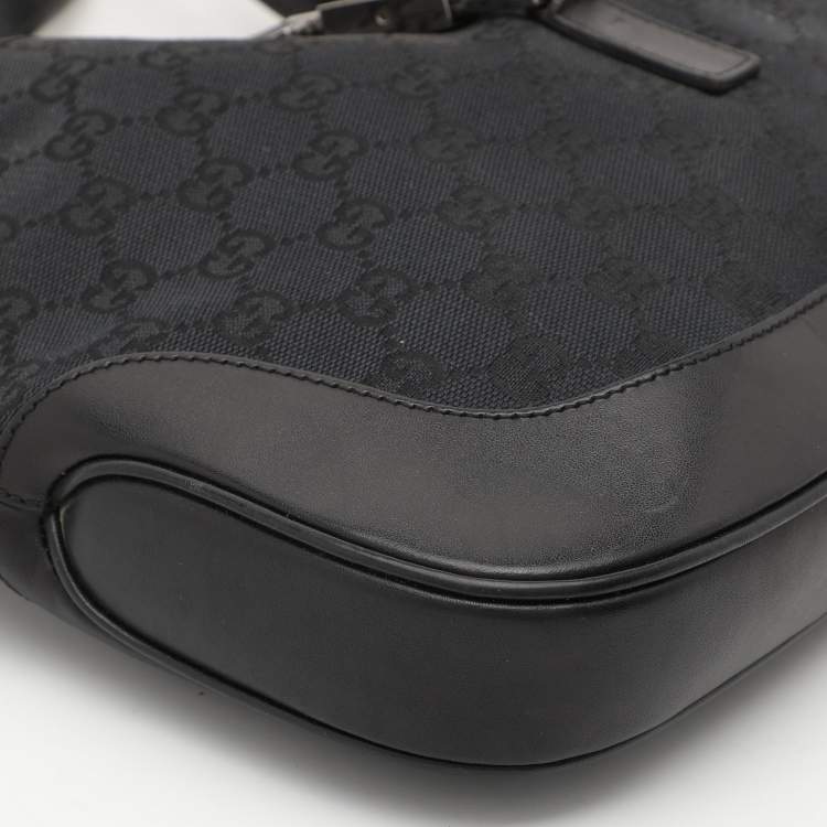 Pre Owned Gucci Black GG Canvas and Leather Jackie Hobo
