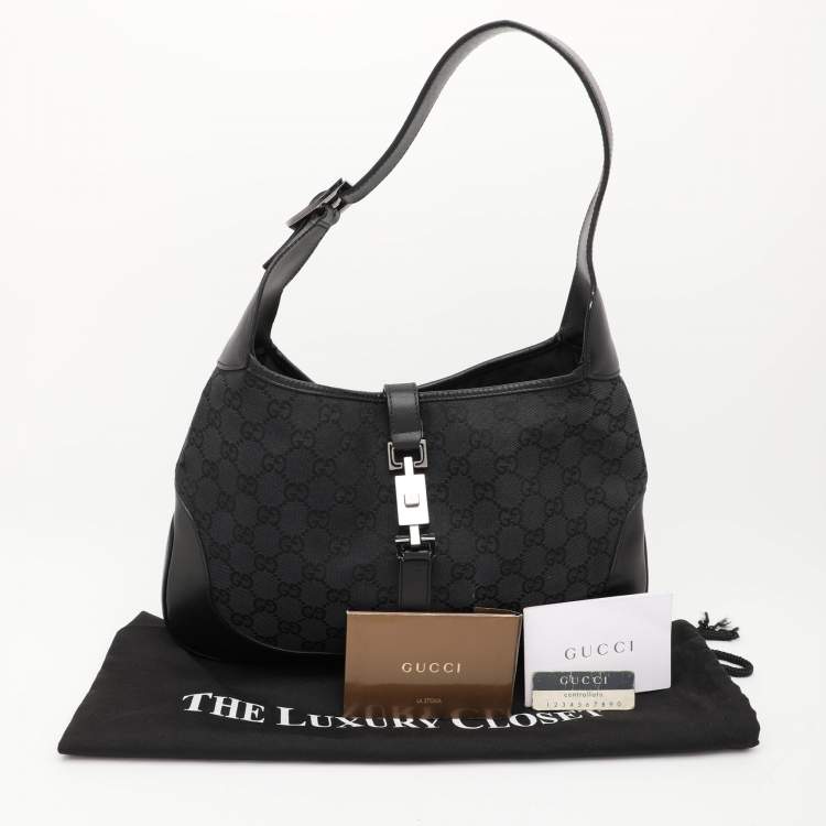 Pre Owned Gucci Black GG Canvas and Leather Jackie Hobo