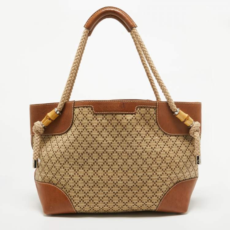 Pre Owned Gucci Brown/Beige Diamante Canvas Maui Tote