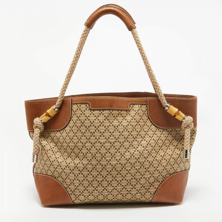 Pre Owned Gucci Brown/Beige Diamante Canvas Maui Tote