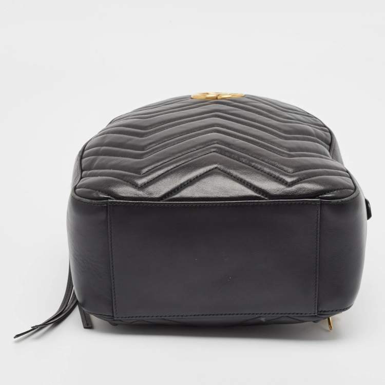 Pre Owned Gucci Black Matelasse Leather GG Marmont Backpack