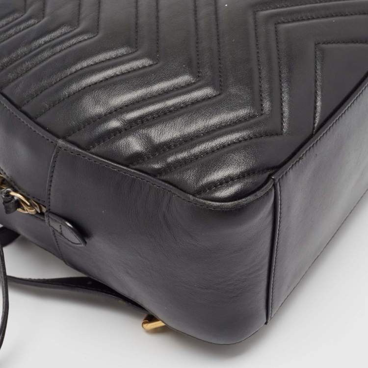 Pre Owned Gucci Black Matelasse Leather GG Marmont Backpack