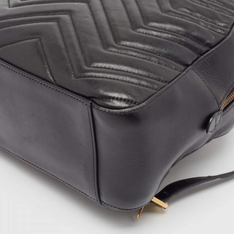 Pre Owned Gucci Black Matelasse Leather GG Marmont Backpack