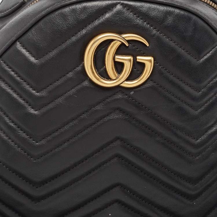 Pre Owned Gucci Black Matelasse Leather GG Marmont Backpack