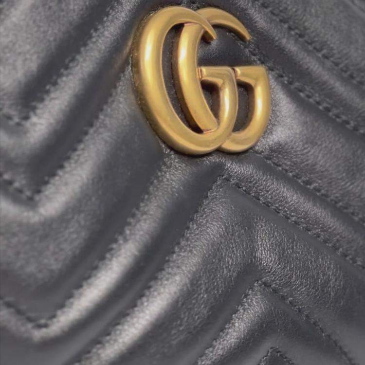 Pre Owned Gucci Black Leather GG Marmont Matelasse Belt Bag