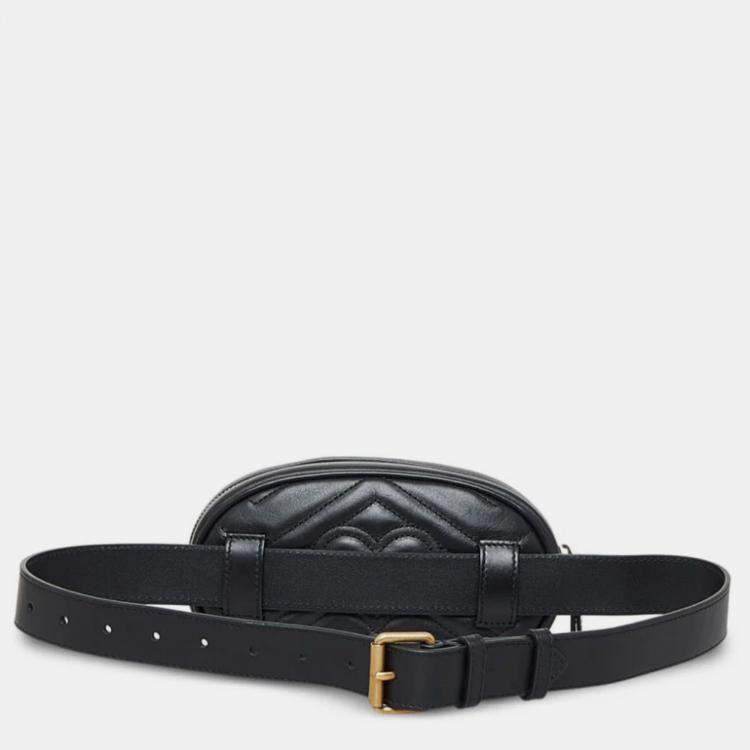 Pre Owned Gucci Black Leather GG Marmont Matelasse Belt Bag